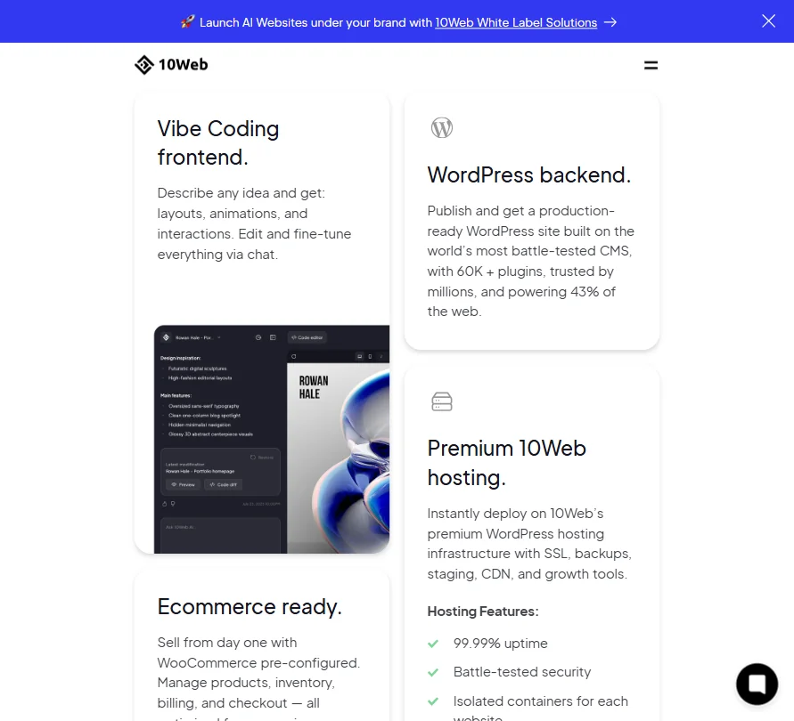 10Web features screenshot