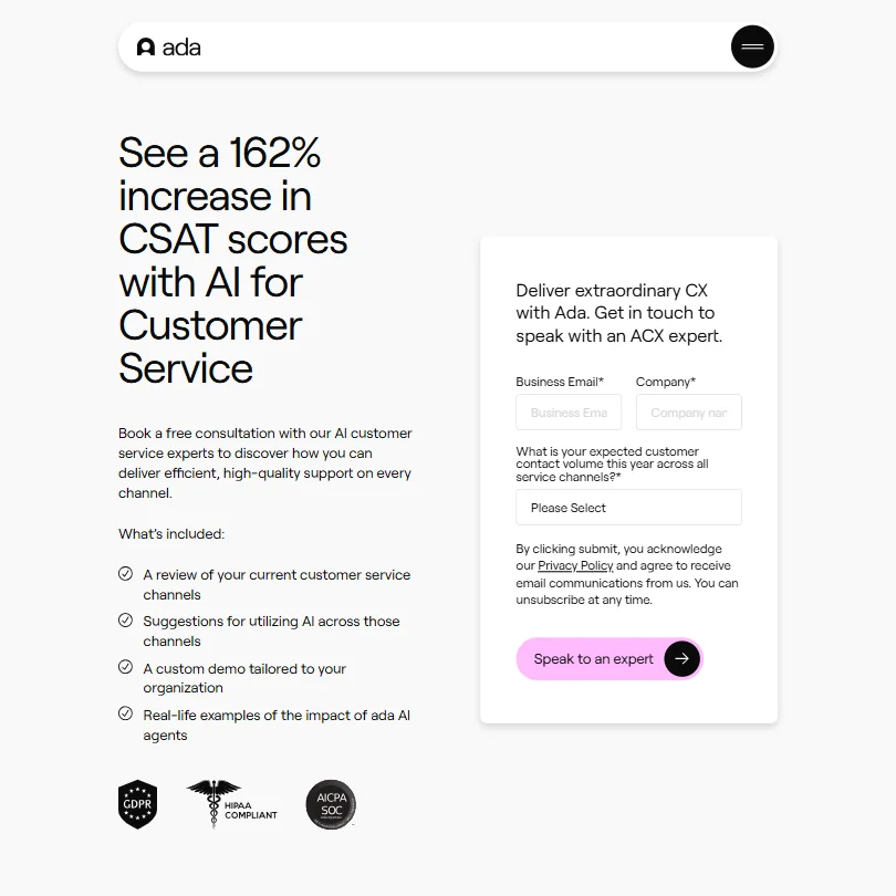 Ada pricing screenshot