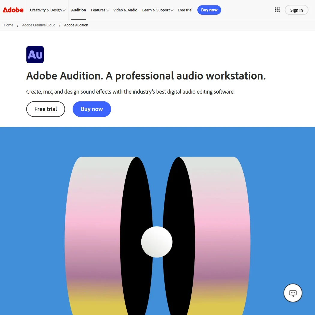 Adobe Audition homepage