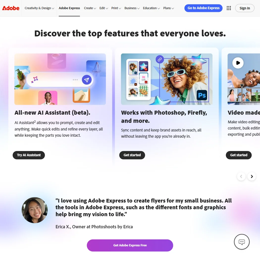 Adobe Express features screenshot