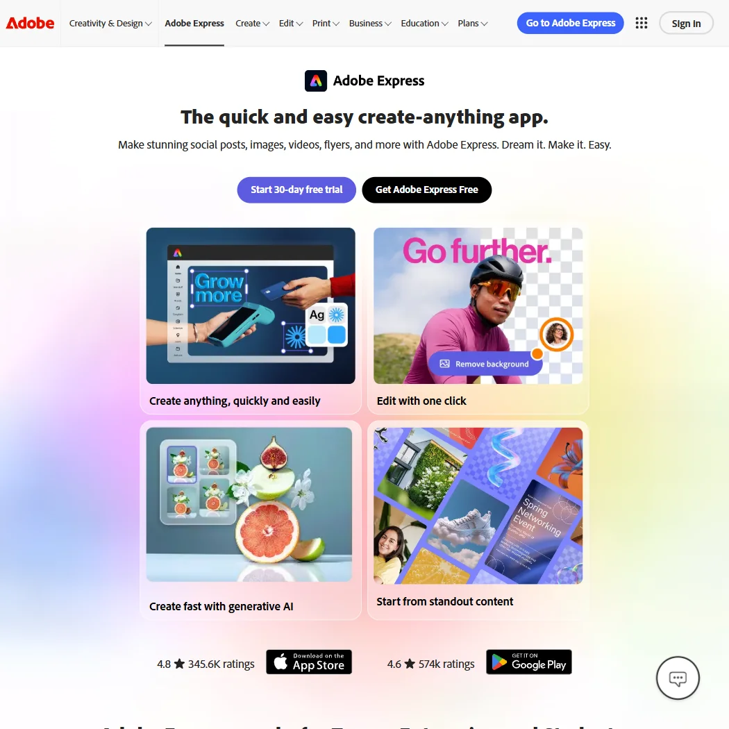 Adobe Express homepage screenshot