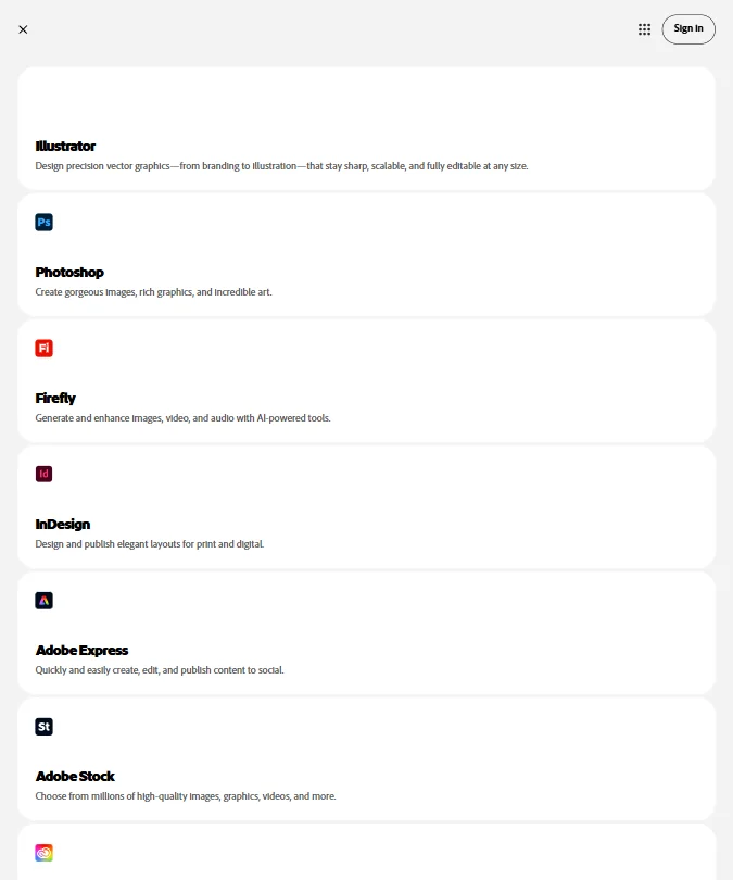 Adobe features screenshot