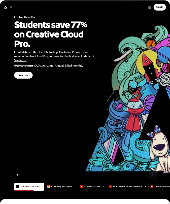 Adobe homepage screenshot