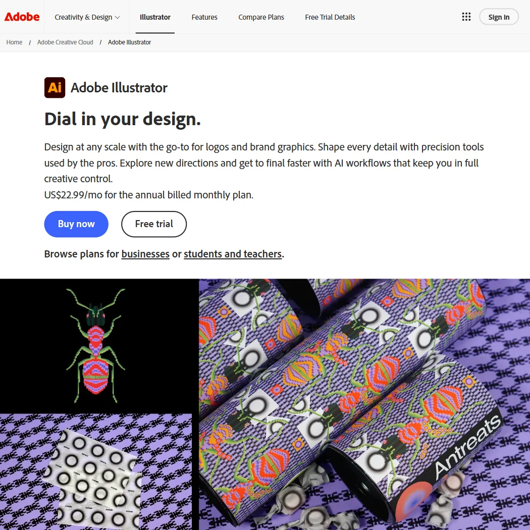 Adobe Illustrator homepage screenshot