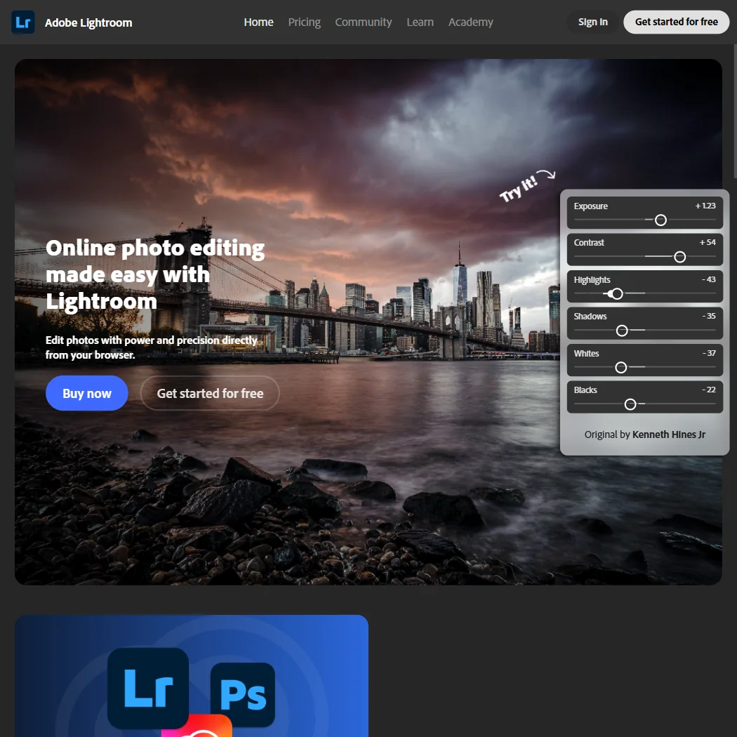 Adobe Lightroom homepage