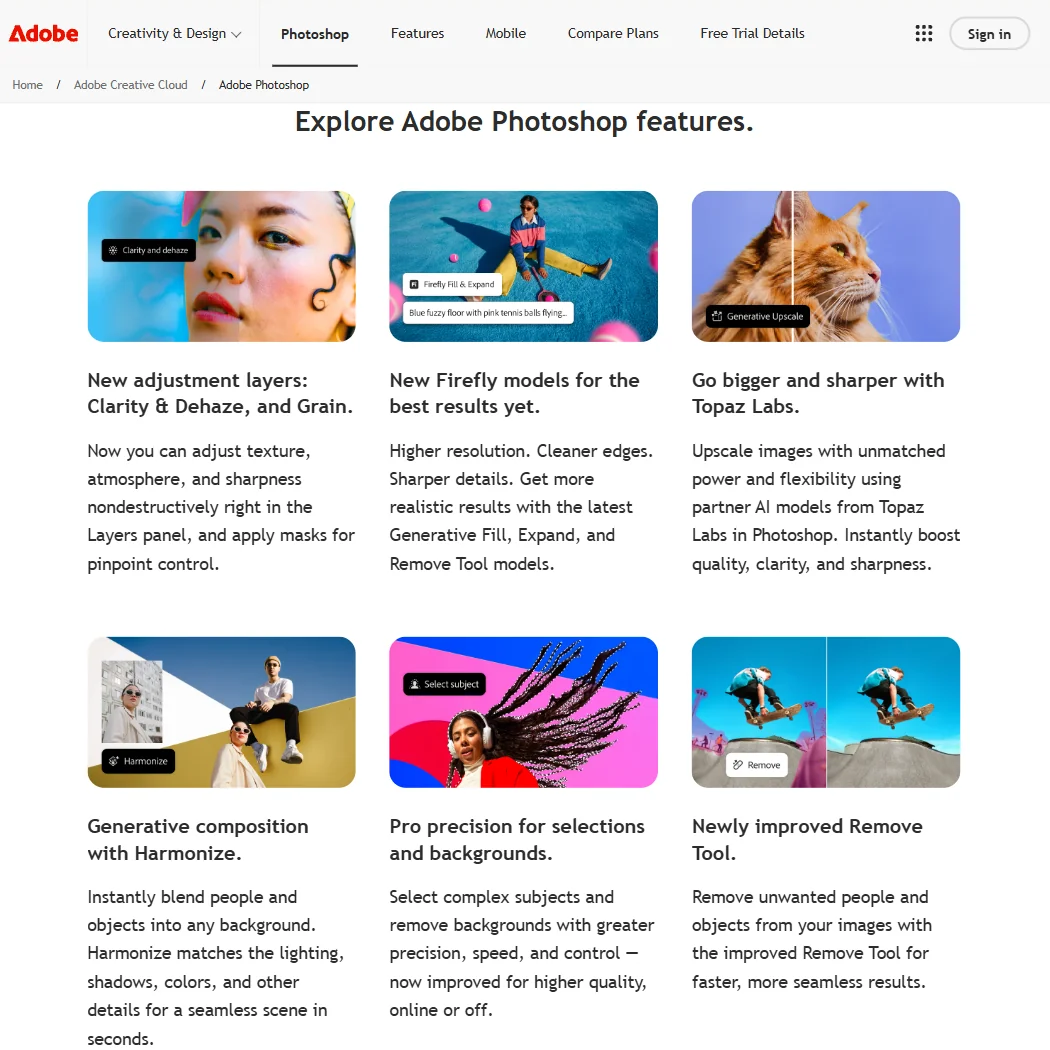 Adobe Photoshop features screenshot
