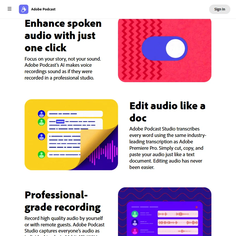 Adobe Podcast features screenshot