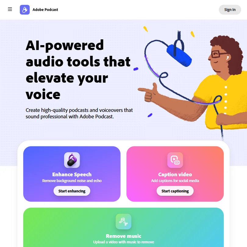 Adobe Podcast homepage screenshot