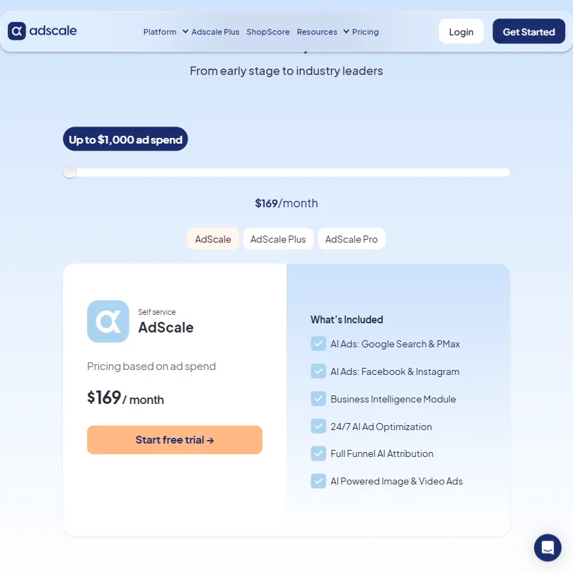 AdScale pricing screenshot