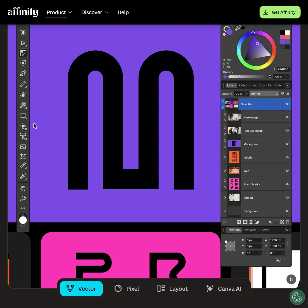 Affinity features screenshot