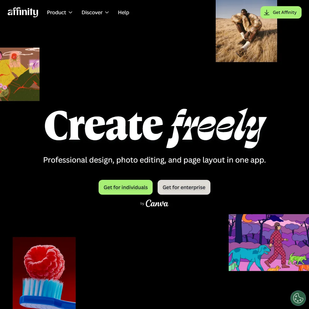 Affinity homepage screenshot