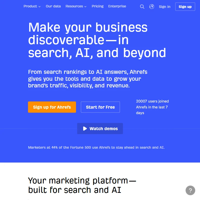 Ahrefs homepage screenshot
