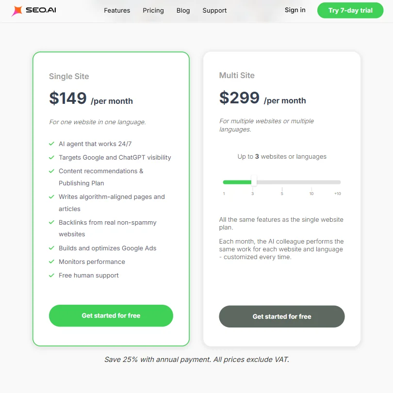 AI SEO pricing screenshot