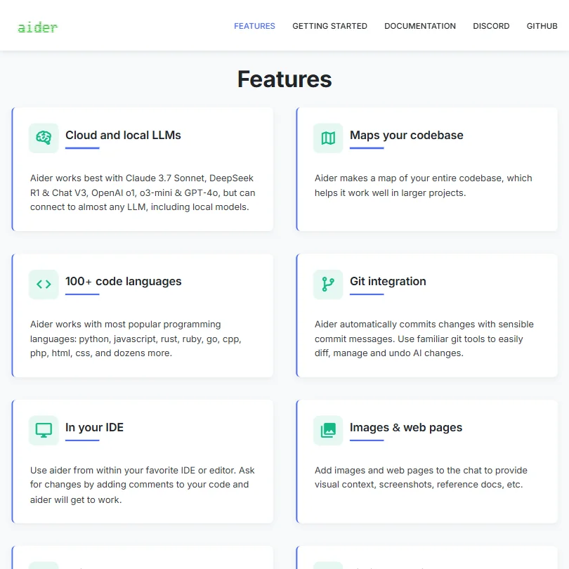 Aider features screenshot