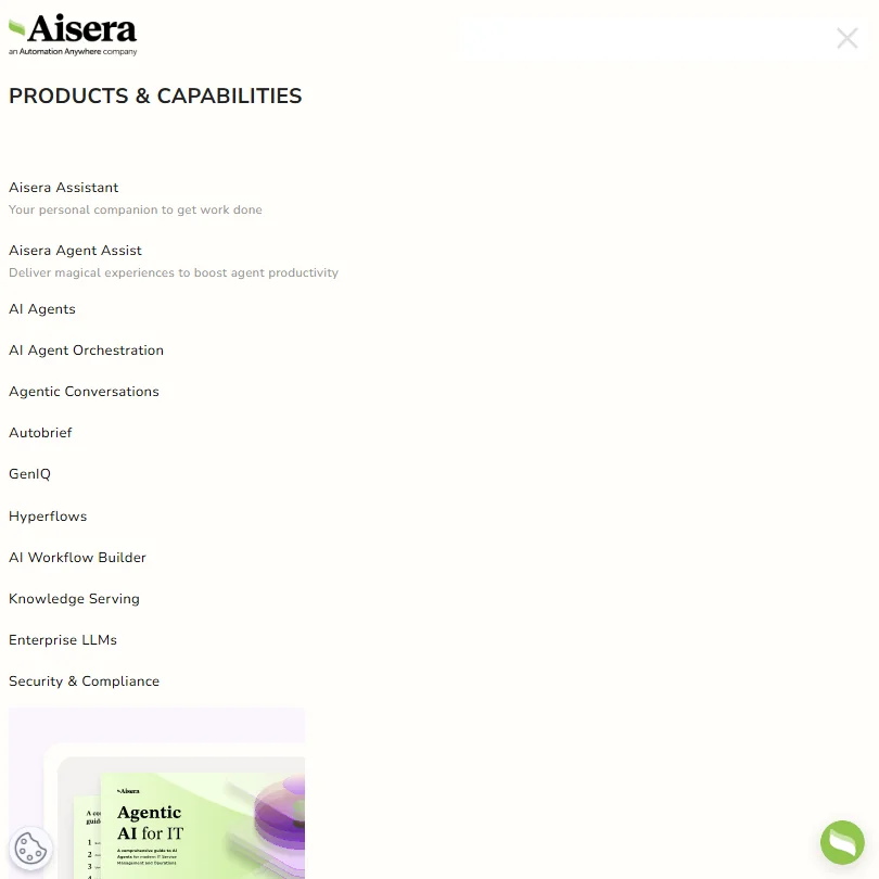 Aisera features screenshot
