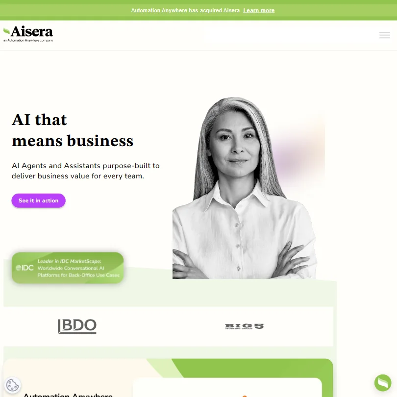 Aisera homepage screenshot