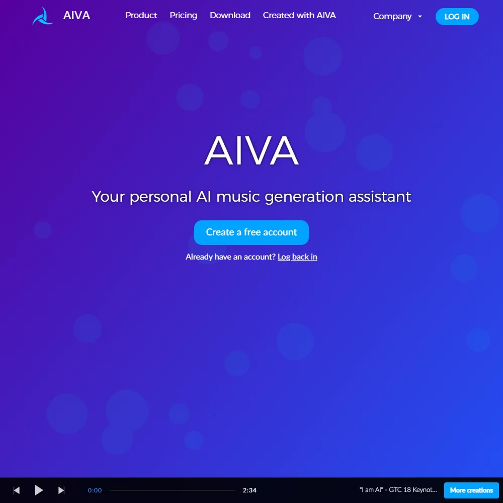 AIVA AI homepage