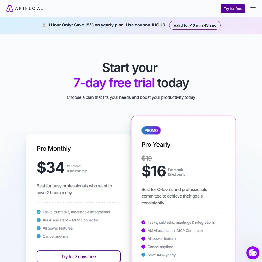 Akiflow pricing screenshot