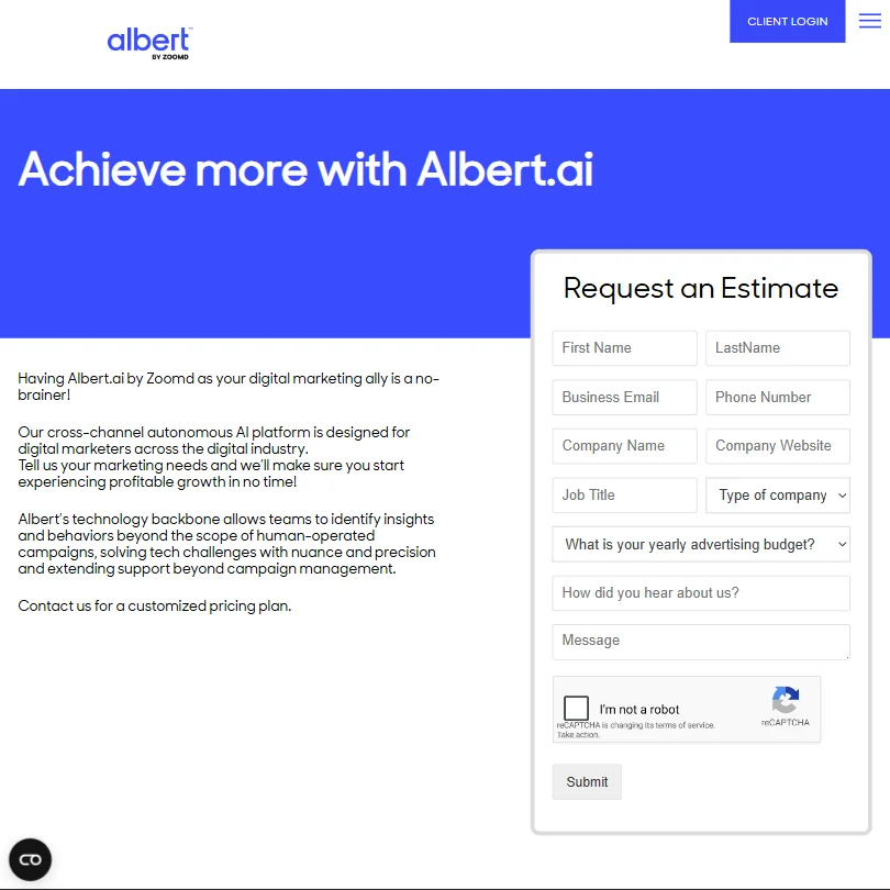Albert pricing screenshot
