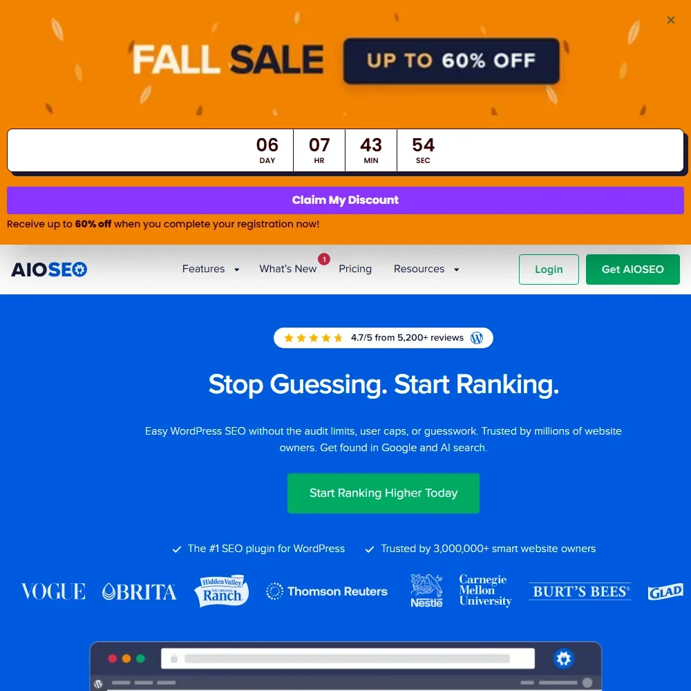 All in One SEO homepage