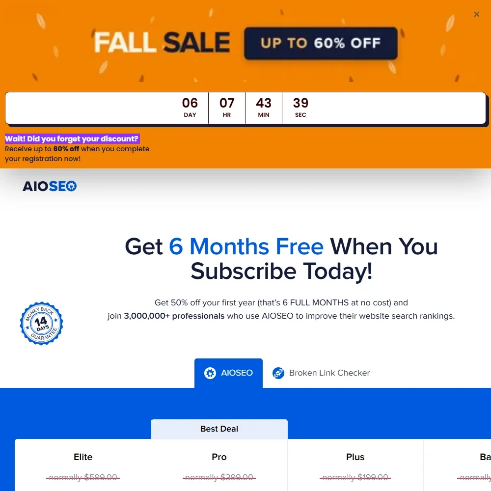 All in One SEO pricing screenshot