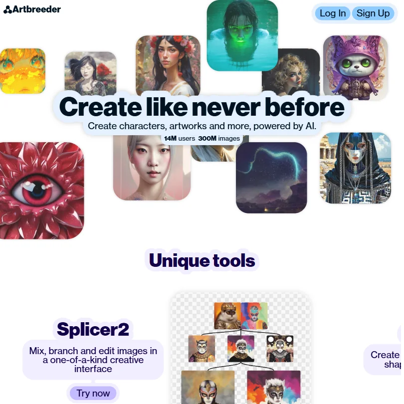 Artbreeder homepage screenshot