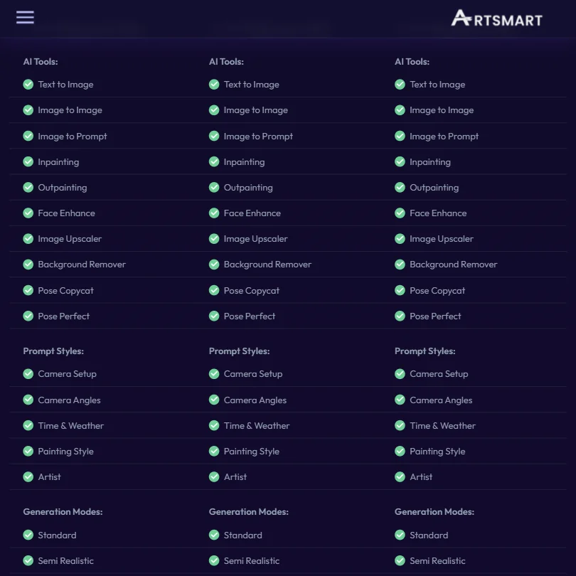 Artsmart features screenshot