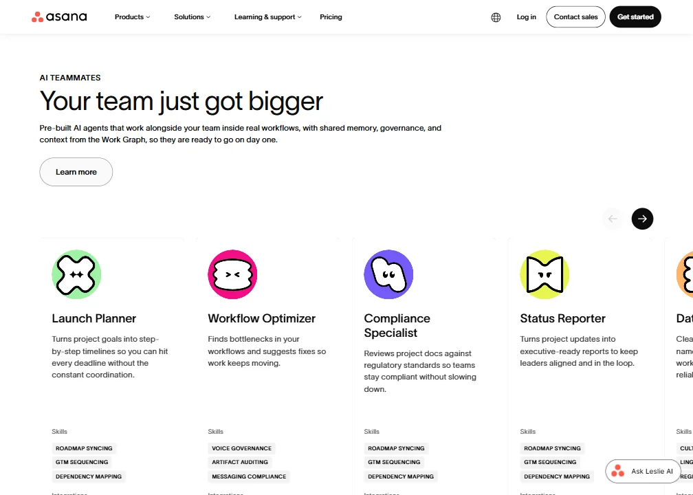 Asana features screenshot