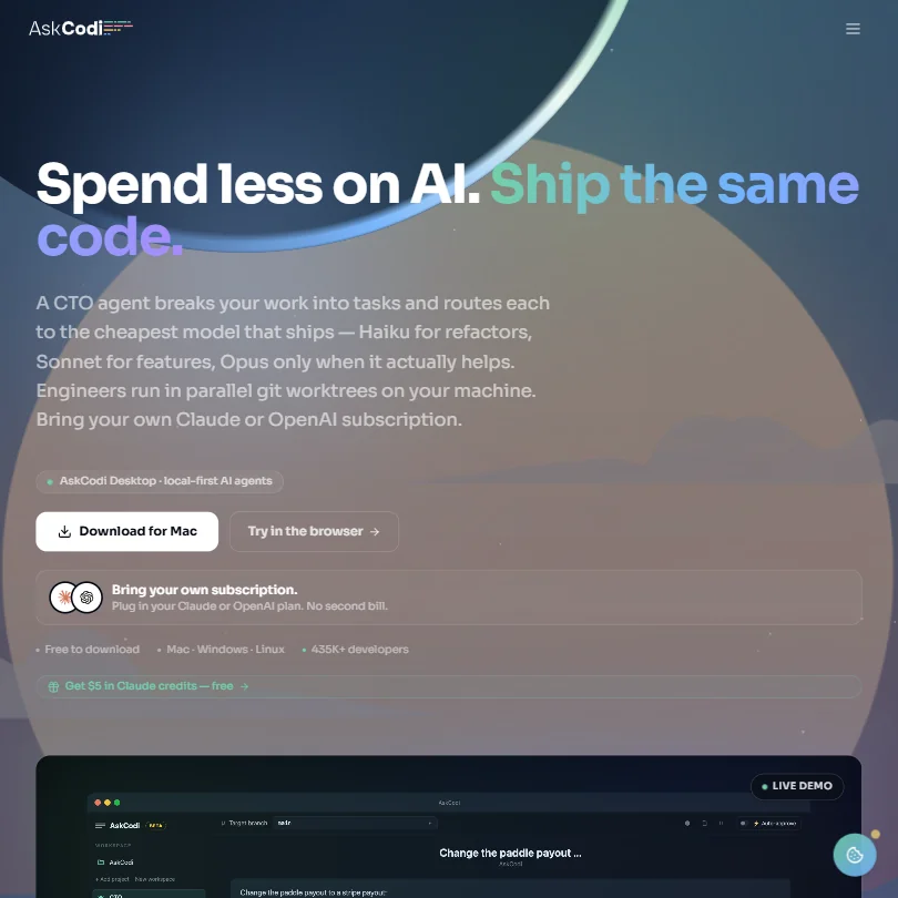 AskCodi homepage screenshot