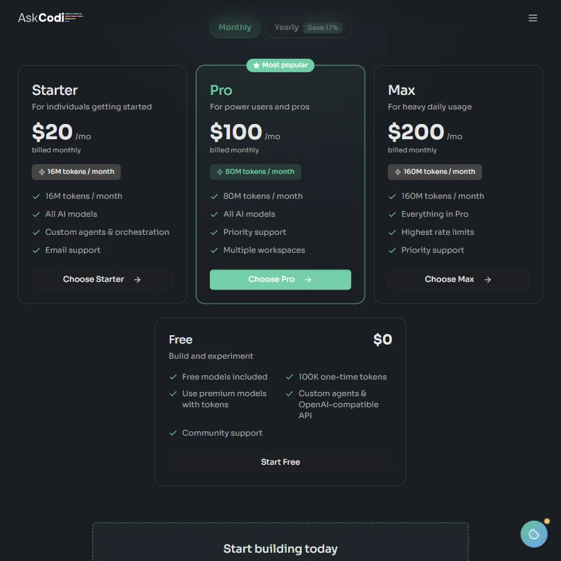 AskCodi pricing screenshot