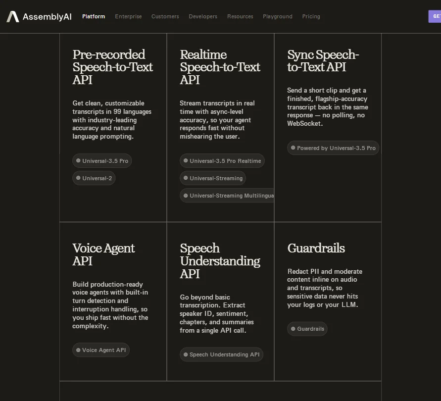 AssemblyAI features screenshot