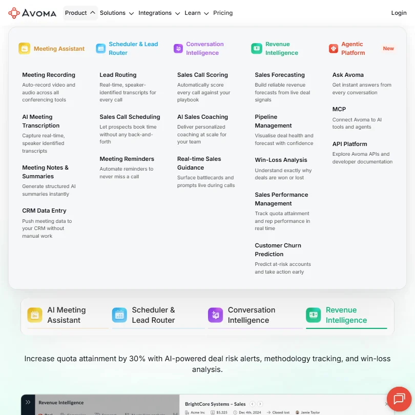 Avoma features screenshot