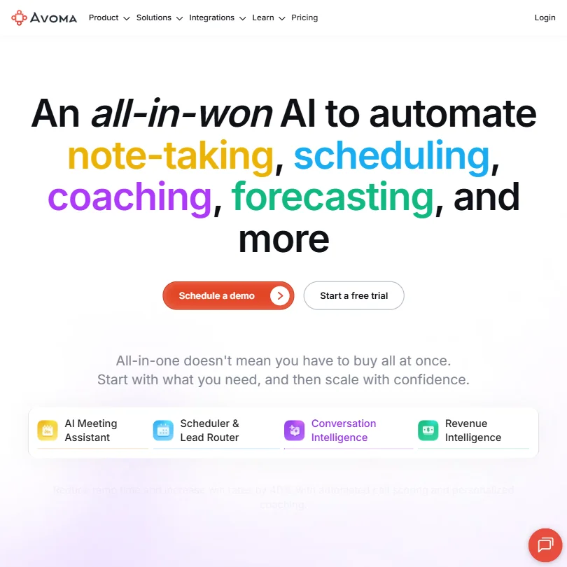 Avoma homepage screenshot