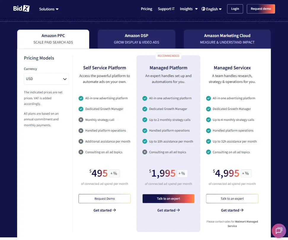 BidX pricing screenshot