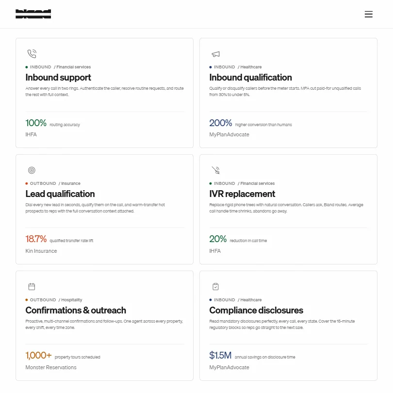 Bland features screenshot