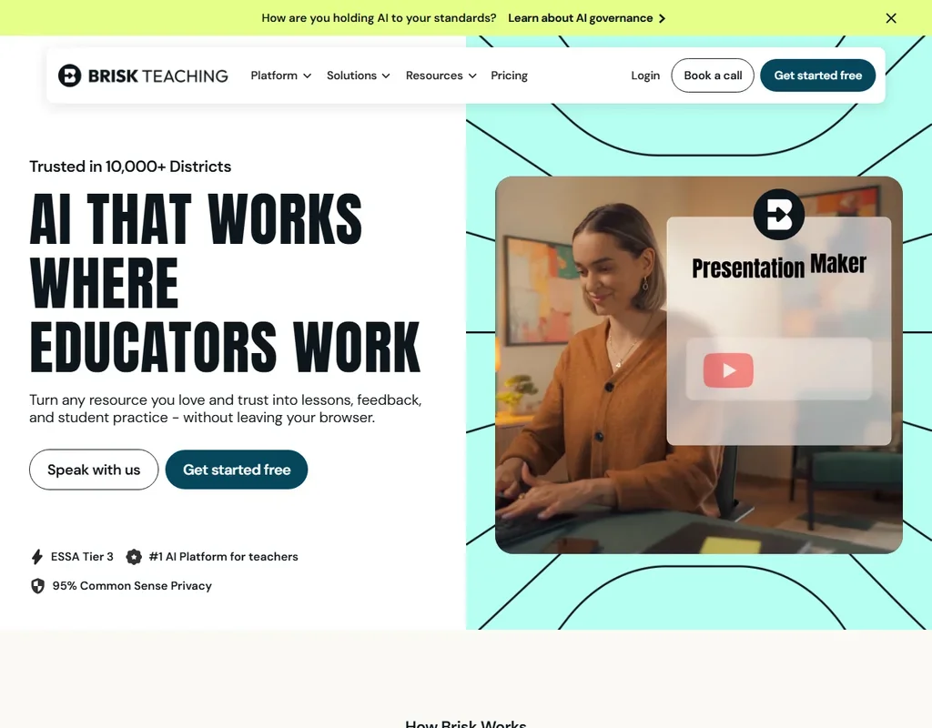Brisk Teaching homepage screenshot