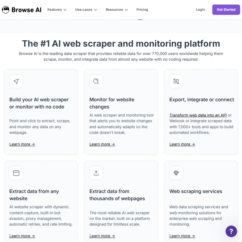 Browse AI features screenshot