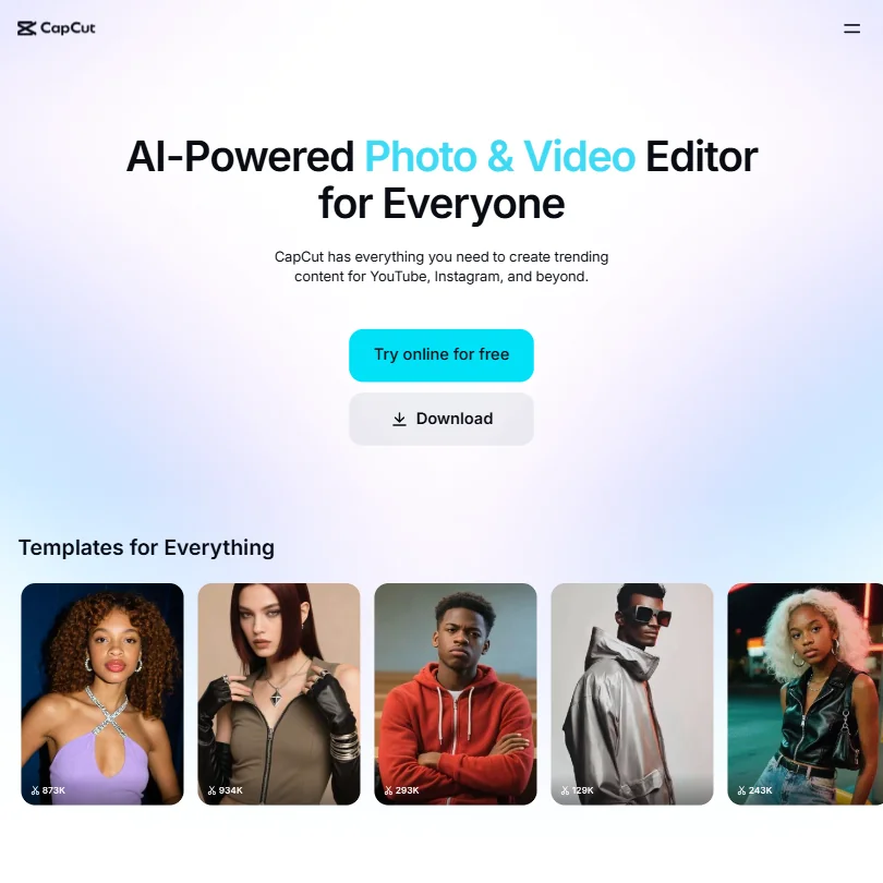CapCut homepage screenshot