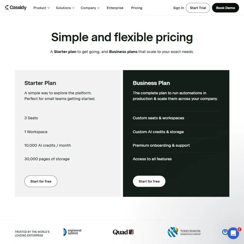 Cassidy AI pricing screenshot