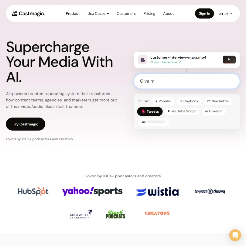 Castmagic homepage screenshot