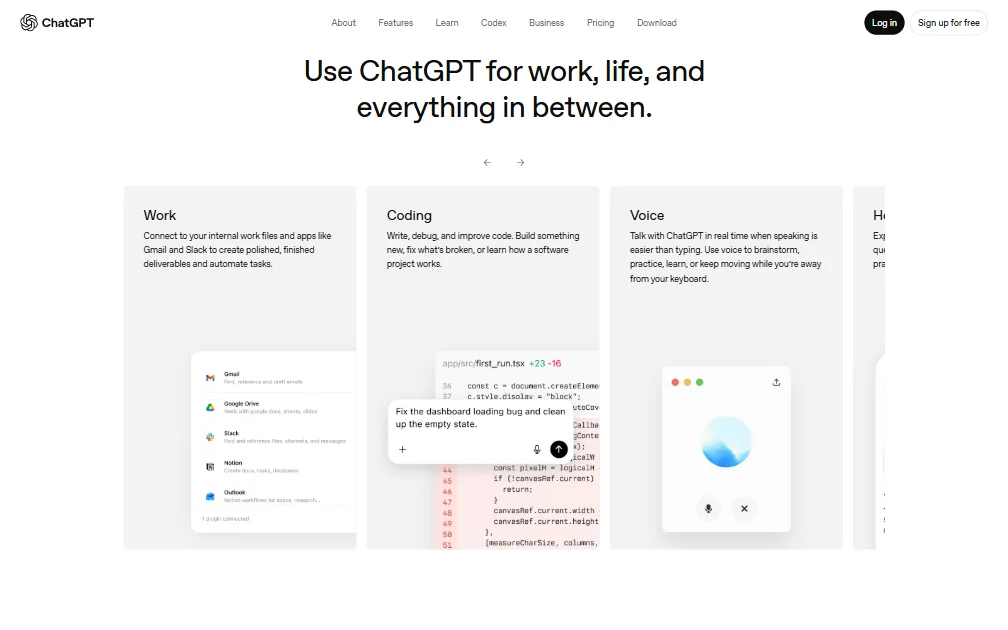 ChatGPT features screenshot