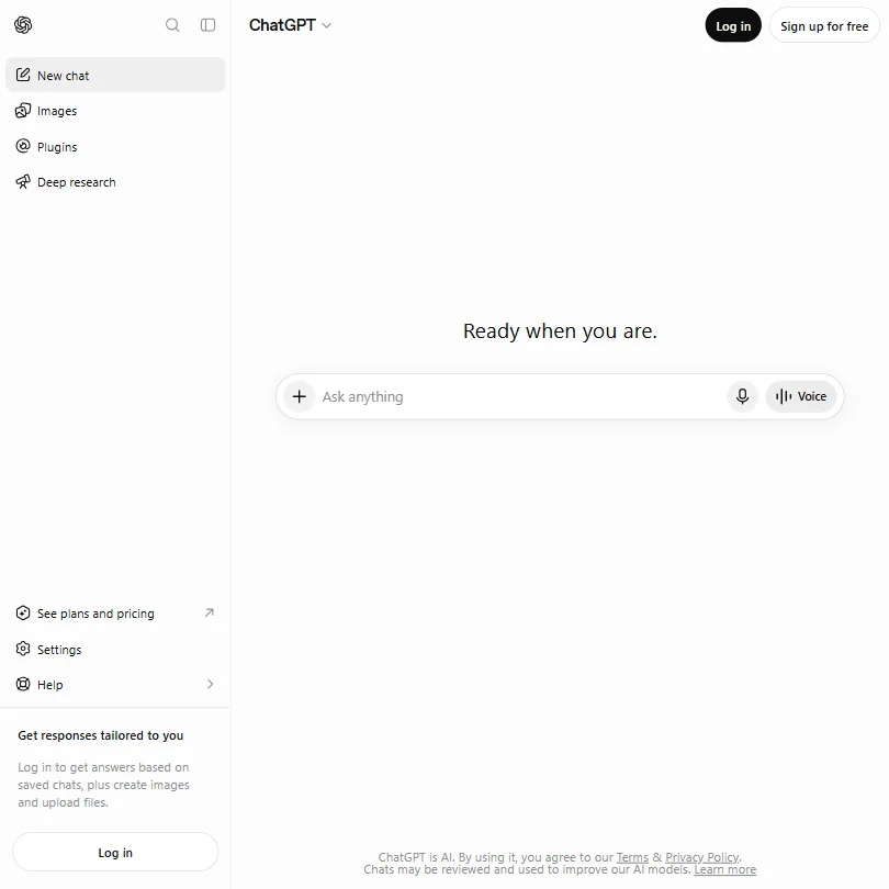 ChatGPT homepage screenshot