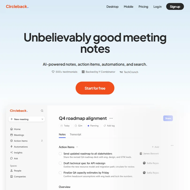 Circleback homepage screenshot