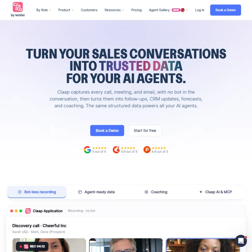 Claap homepage screenshot