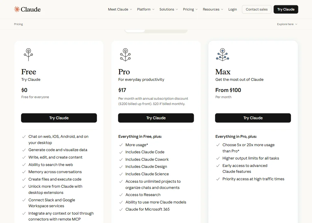 Claude pricing screenshot
