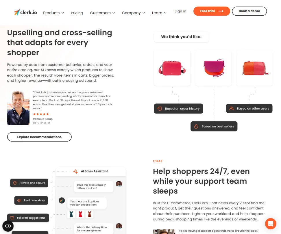 Clerk.io features screenshot