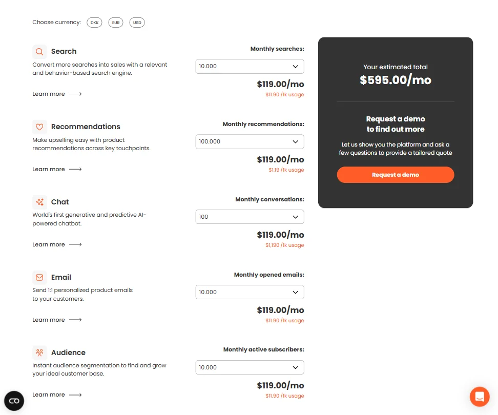 Clerk.io pricing screenshot