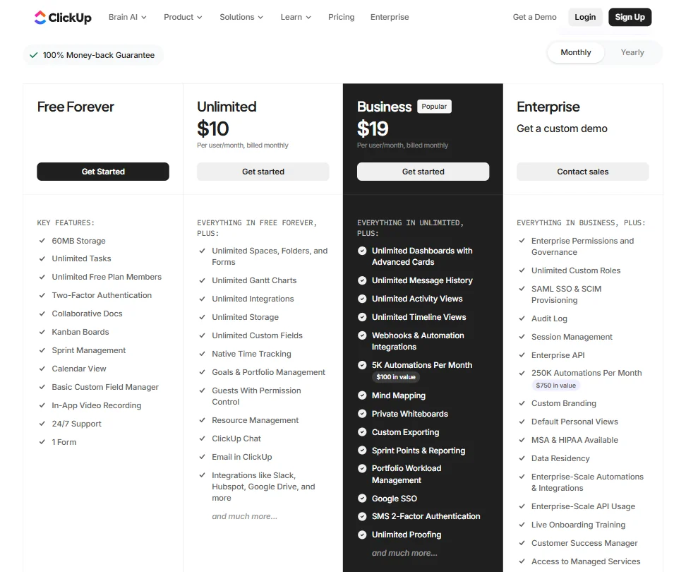 ClickUp Brain² pricing screenshot
