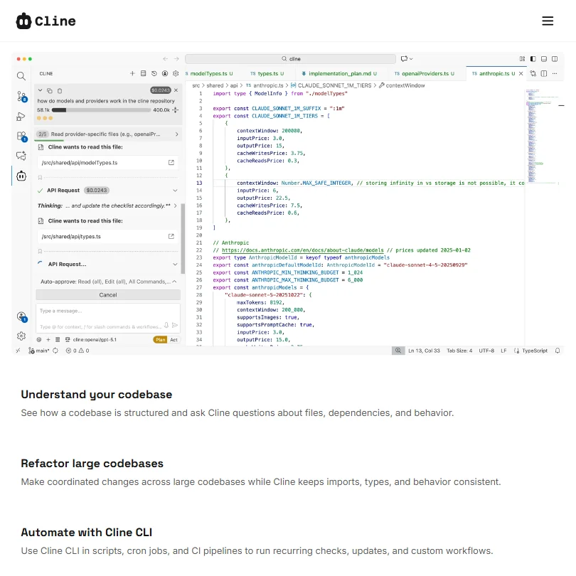 Cline features screenshot