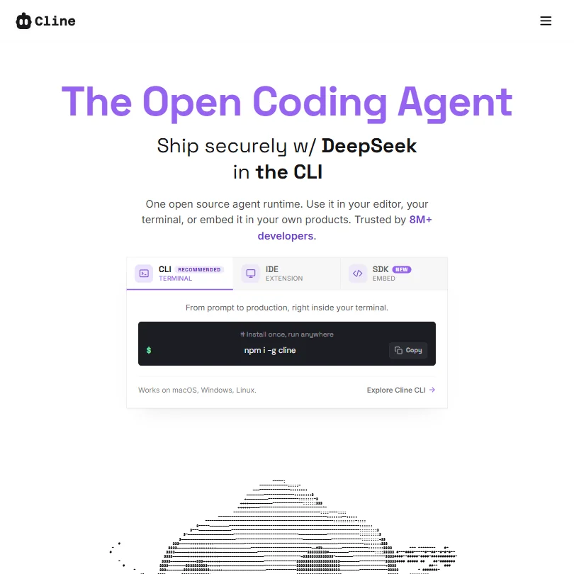 Cline homepage screenshot